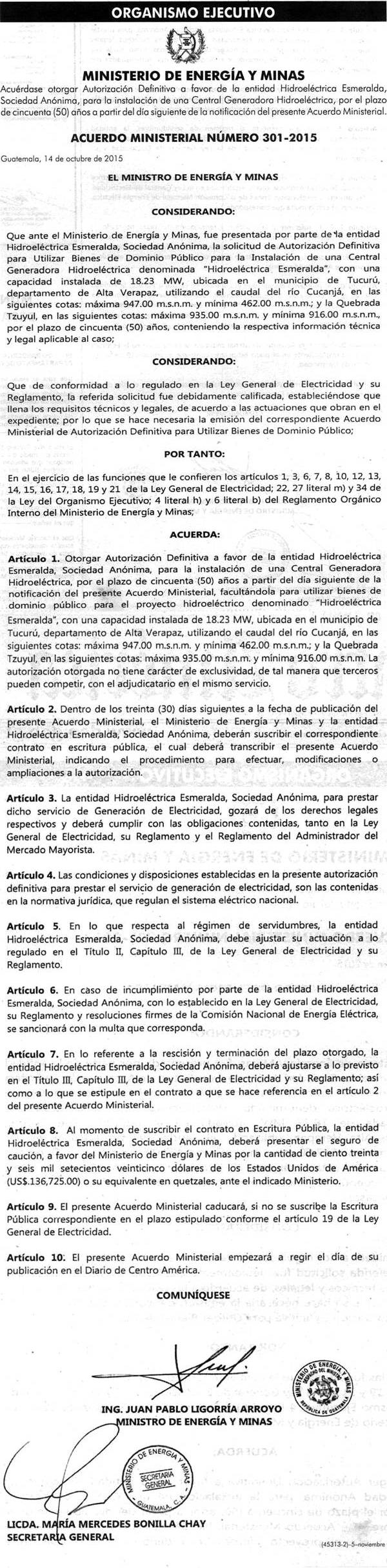 Acuerdo Ministerial 301-2015